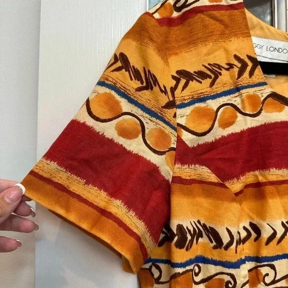 Vintage Maggy London Y2K Linen Blend Southwestern Tribal Aztec Boho Dress Size M - Picture 3 of 9